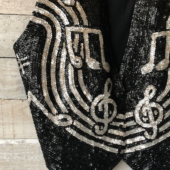 Stunning Sequin Musical Note Vest - Black and Silver - Picture 5 of 14